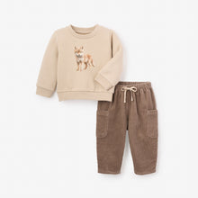 Boys | Wolf Printed Organic Fleece Sweatshirt + Cargo Pant Set | Brown