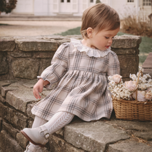 Girls | Neutral Plaid Eyelet Collared Dress + Bloomer | Gray
