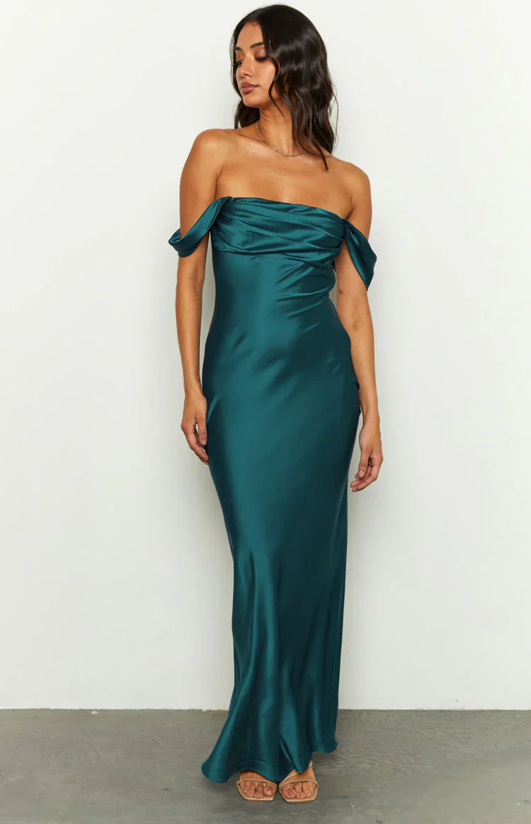 Ella Off Shoulder Formal Maxi Dress | Teal