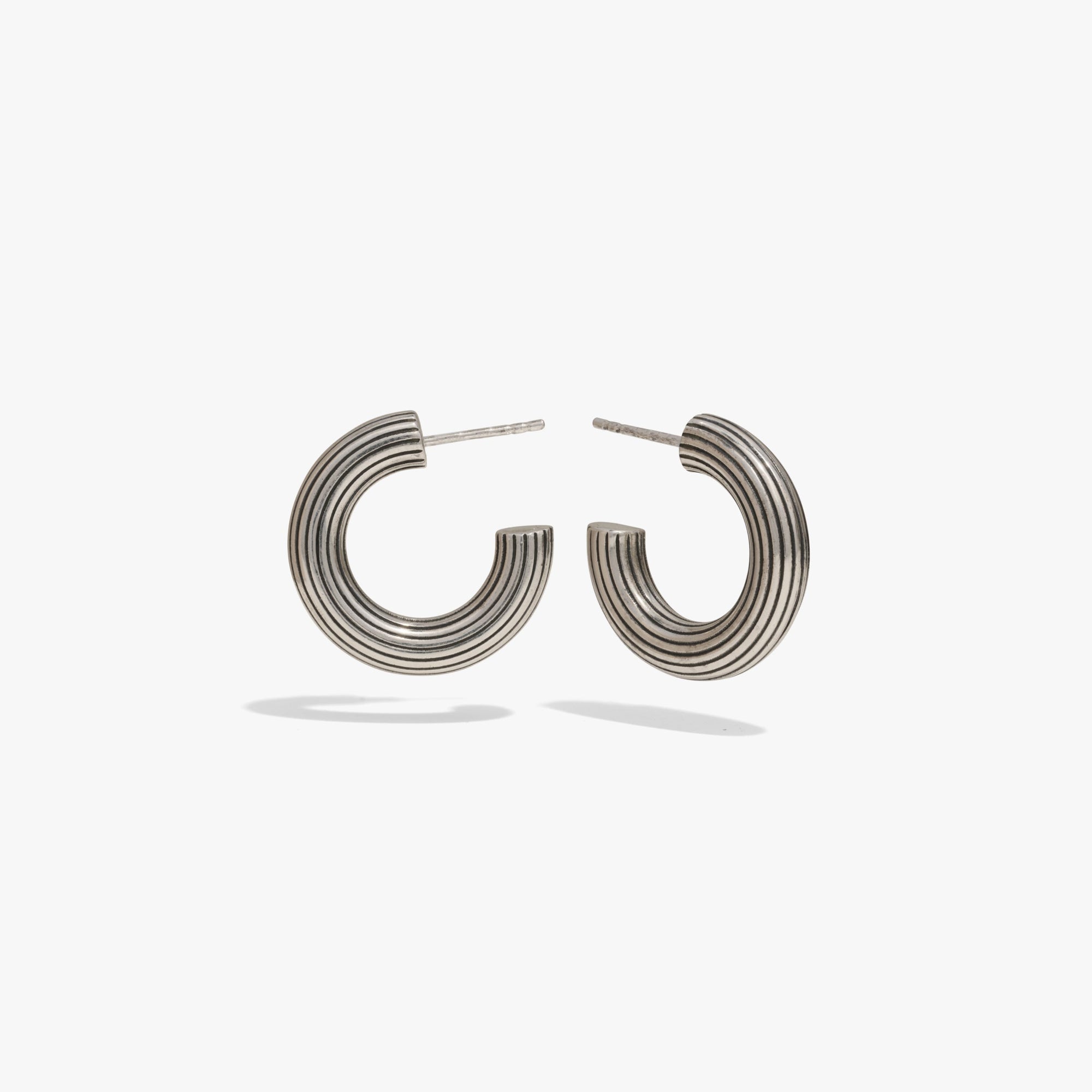 Awe Inspired Earrings 925 Sterling Silver / Pair Ribbed Chubby Hoops