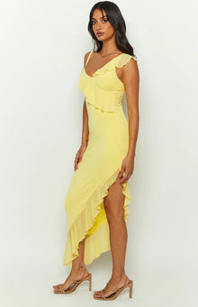 Everleene Ruffle Mesh Midi Dress | Yellow