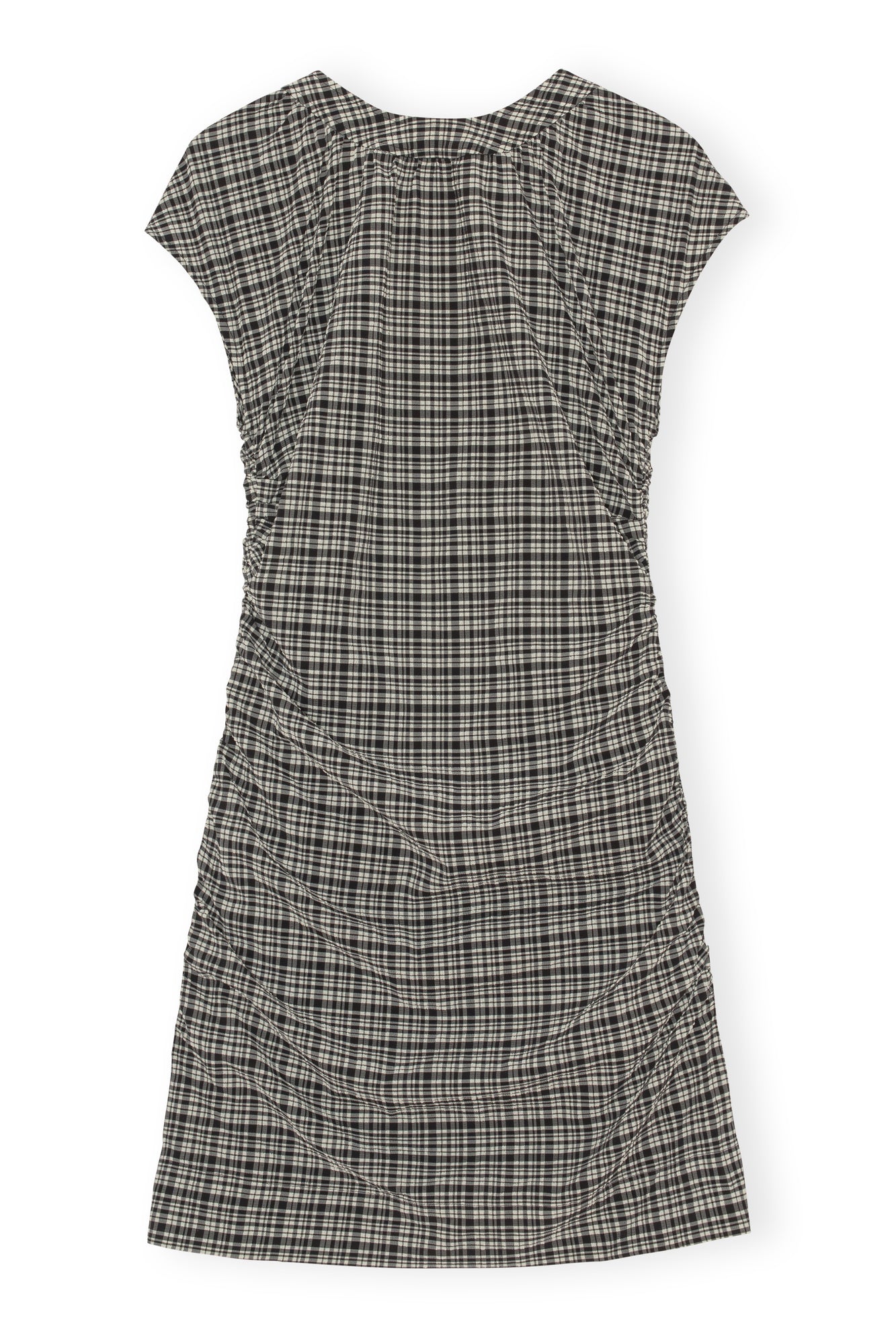 Stretch Seersucker Open Back Mini Dress | Mini Check Black