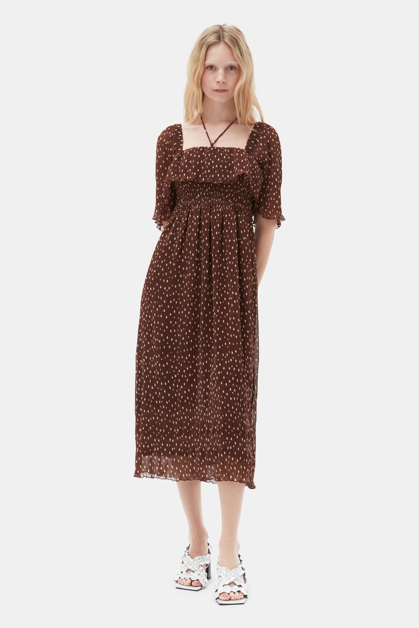 Pleated Georgette Midi Smock Dress | Rocky Road