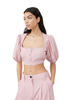 Drapey Melange Cropped Zipper Blouse | Pink Tulle