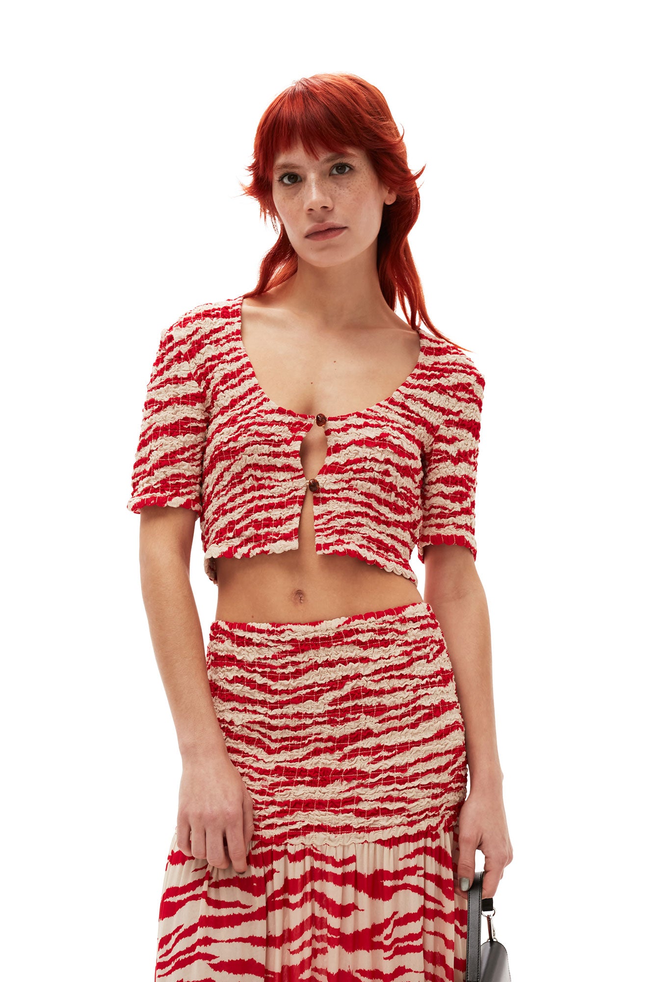 Printed Light Georgette Cropped Smock Blouse | Castle Wall