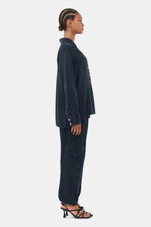 Washed Twill Satin Pants | Sky Captain