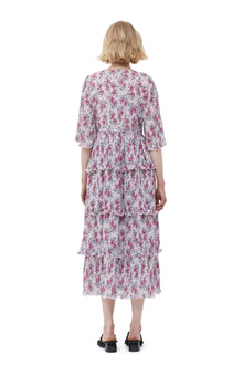 Pleated Georgette Flounce Smock Midi Dress | Mauve Chalk