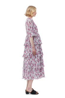 Pleated Georgette Flounce Smock Midi Dress | Mauve Chalk