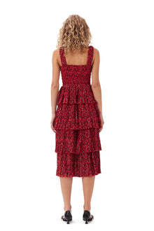 Pleated Georgette Flounce Strap Midi Dress | Racing Red