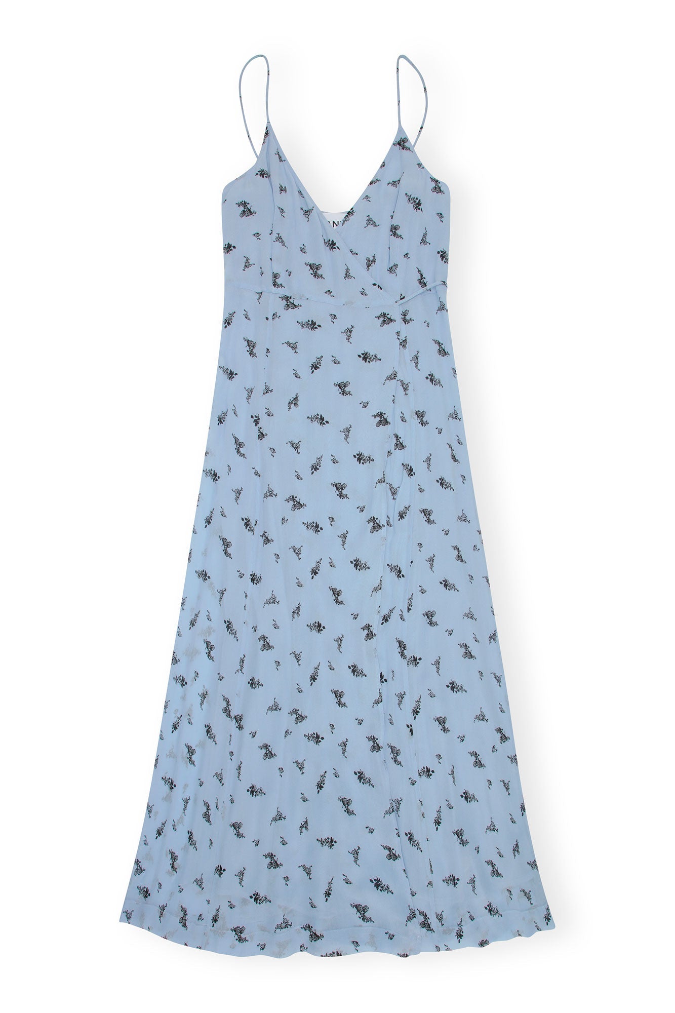 Printed Georgette Strap Wrap Dress | Brunnera Blue