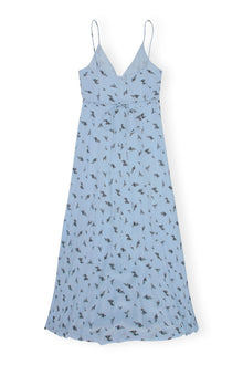 Printed Georgette Strap Wrap Dress | Brunnera Blue