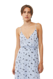 Printed Georgette Strap Wrap Dress | Brunnera Blue