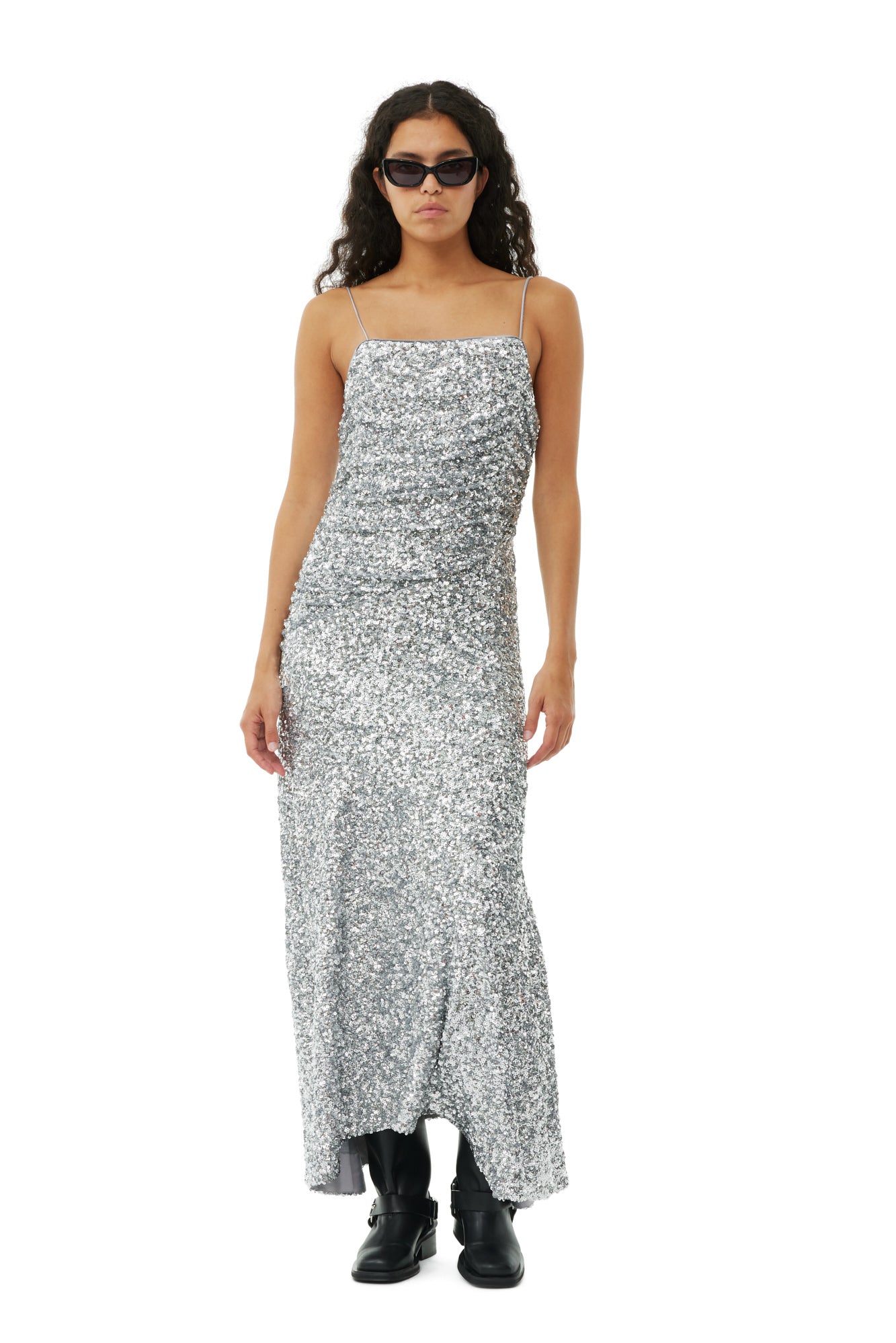 3D Sequins Long Slip Dress | Silver
