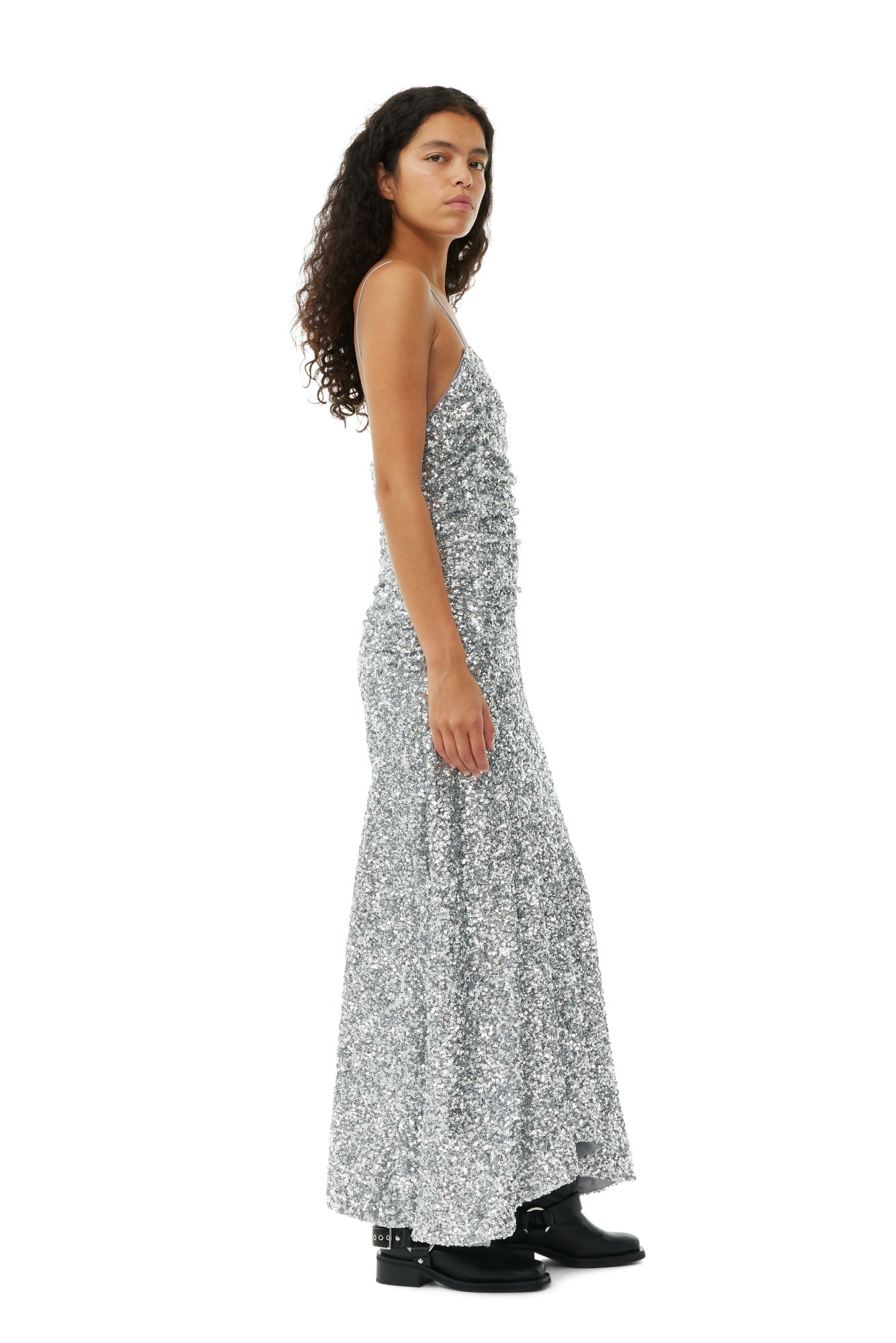 3D Sequins Long Slip Dress | Silver