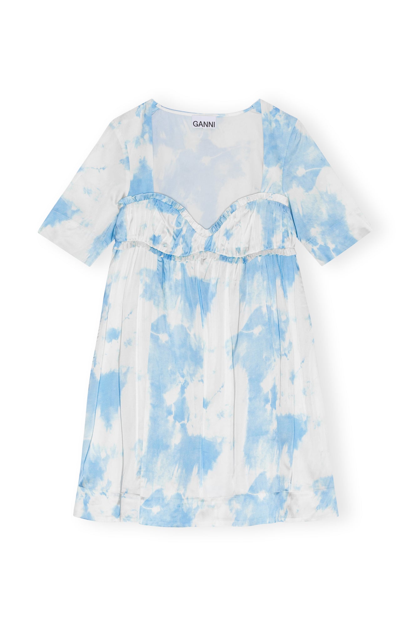 Printed Satin Short Sleeve Mini Dress | Powder Blue