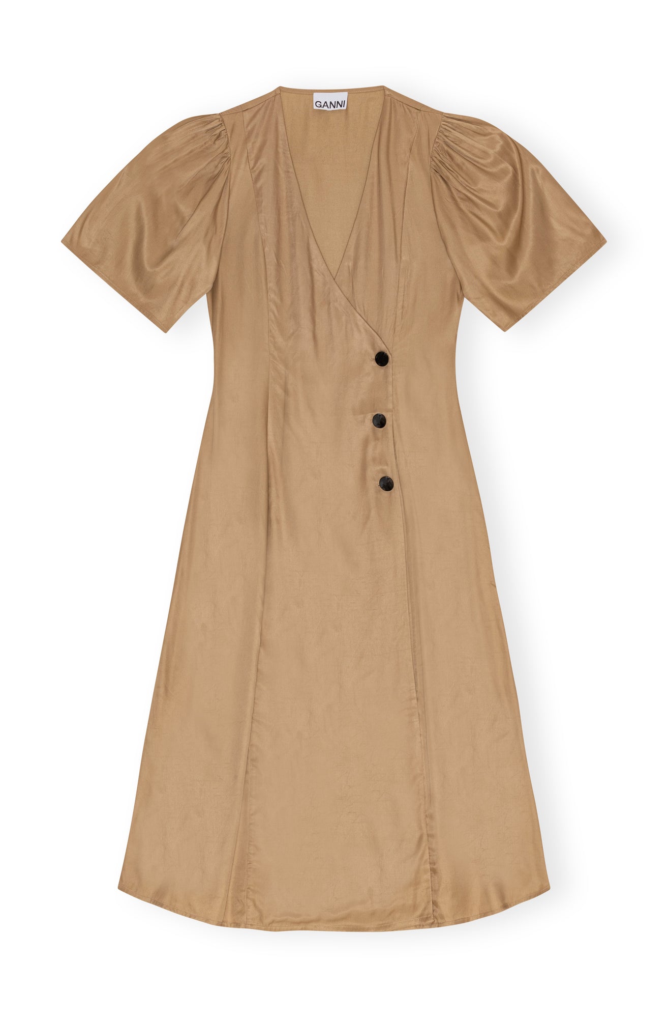 Viscose Twill Wrap Midi Dress | Tiger's Eye