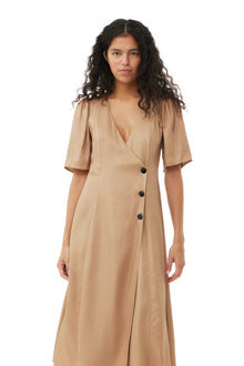Viscose Twill Wrap Midi Dress | Tiger's Eye