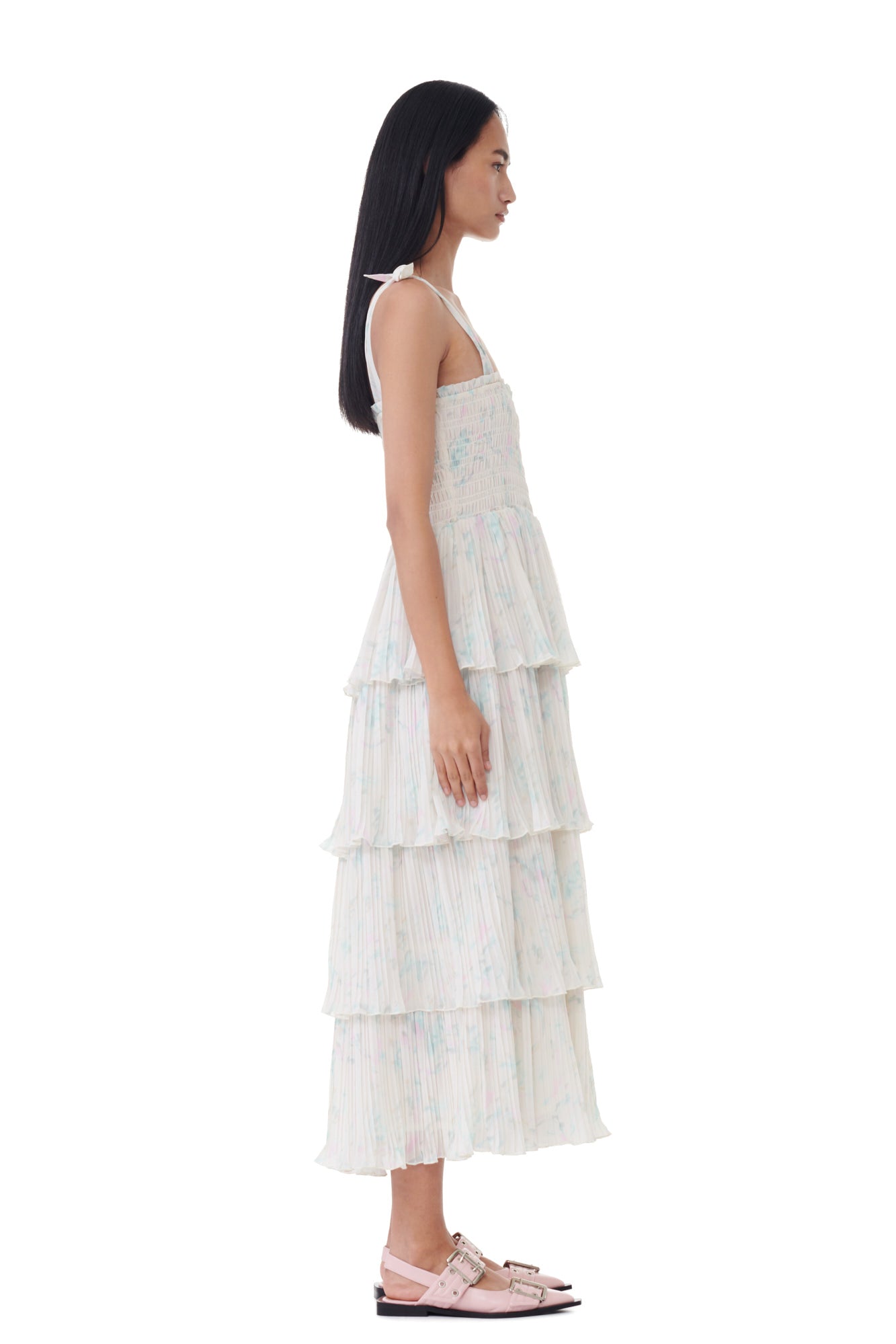 Pleated Georgette Strap Smock Midi Dress | Tofu