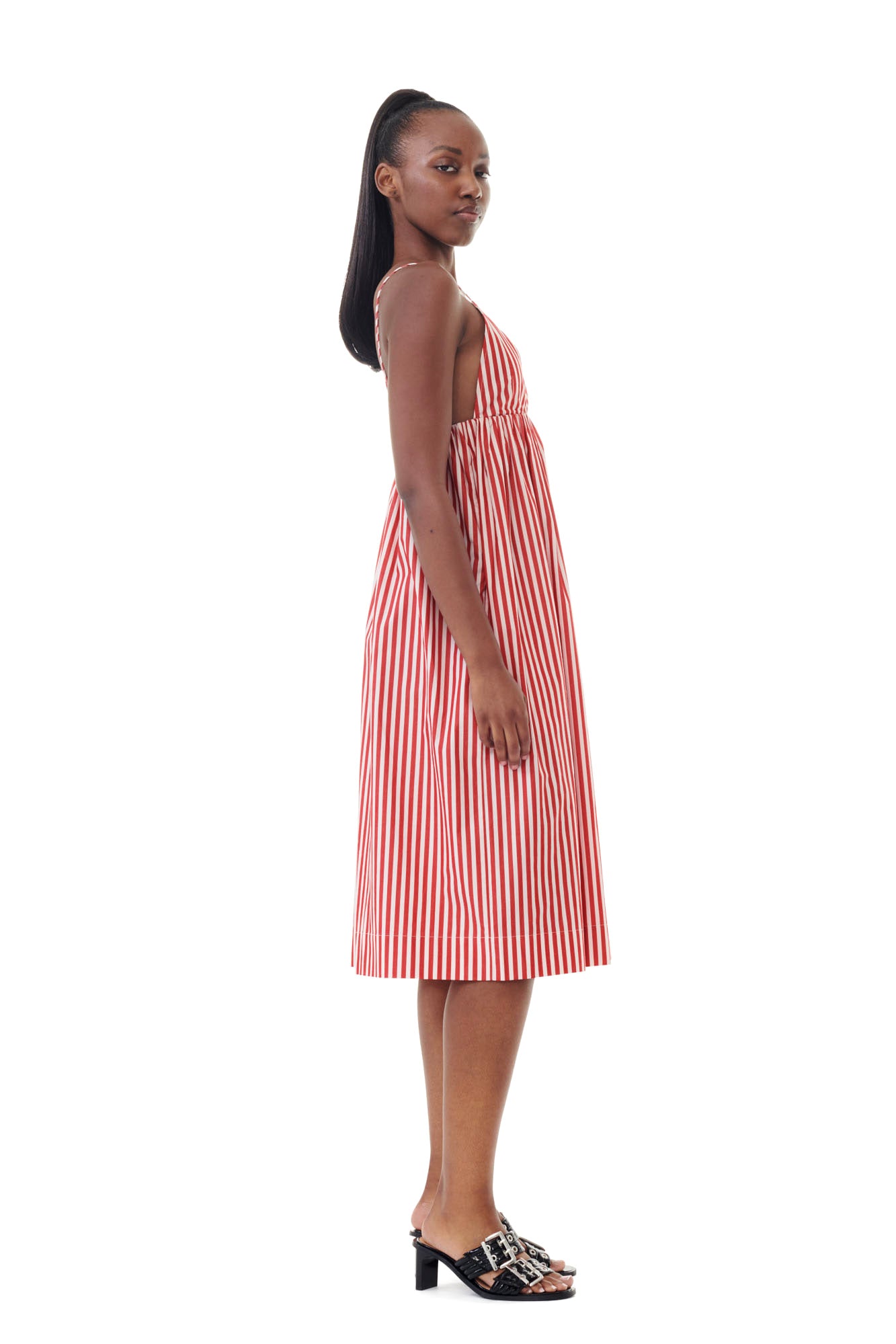 Stripe Cotton Strap Midi Dress | Barbados Cherry