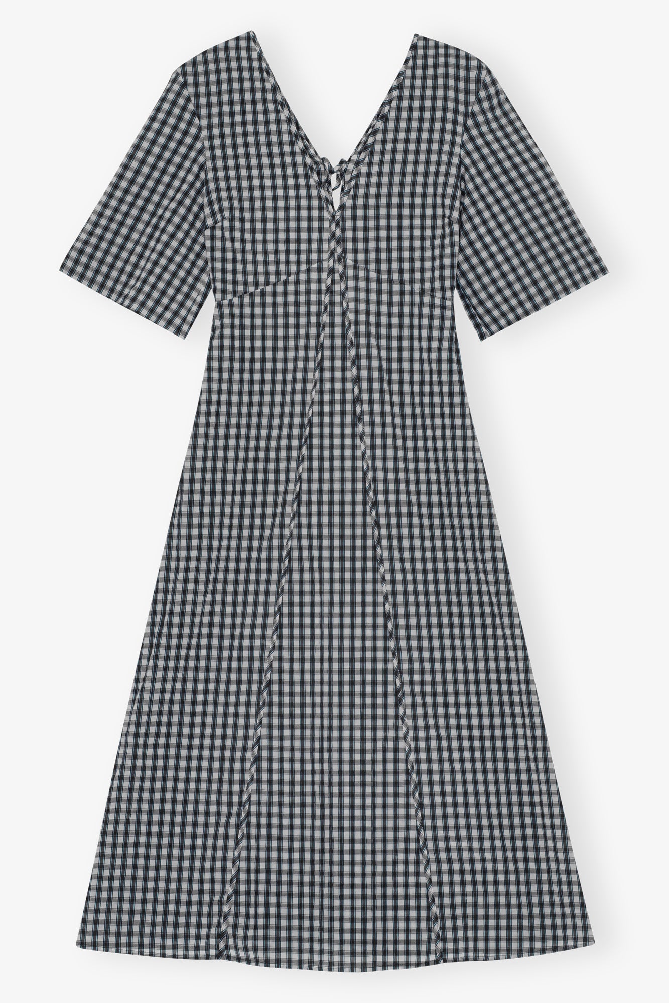 Seersucker Check V-neck Long Dress | Egret