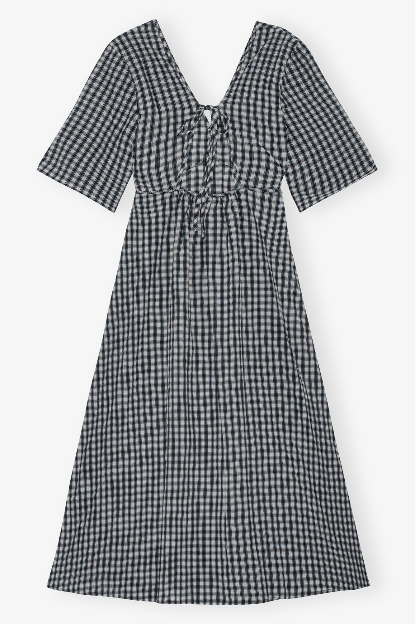 Seersucker Check V-neck Long Dress | Egret