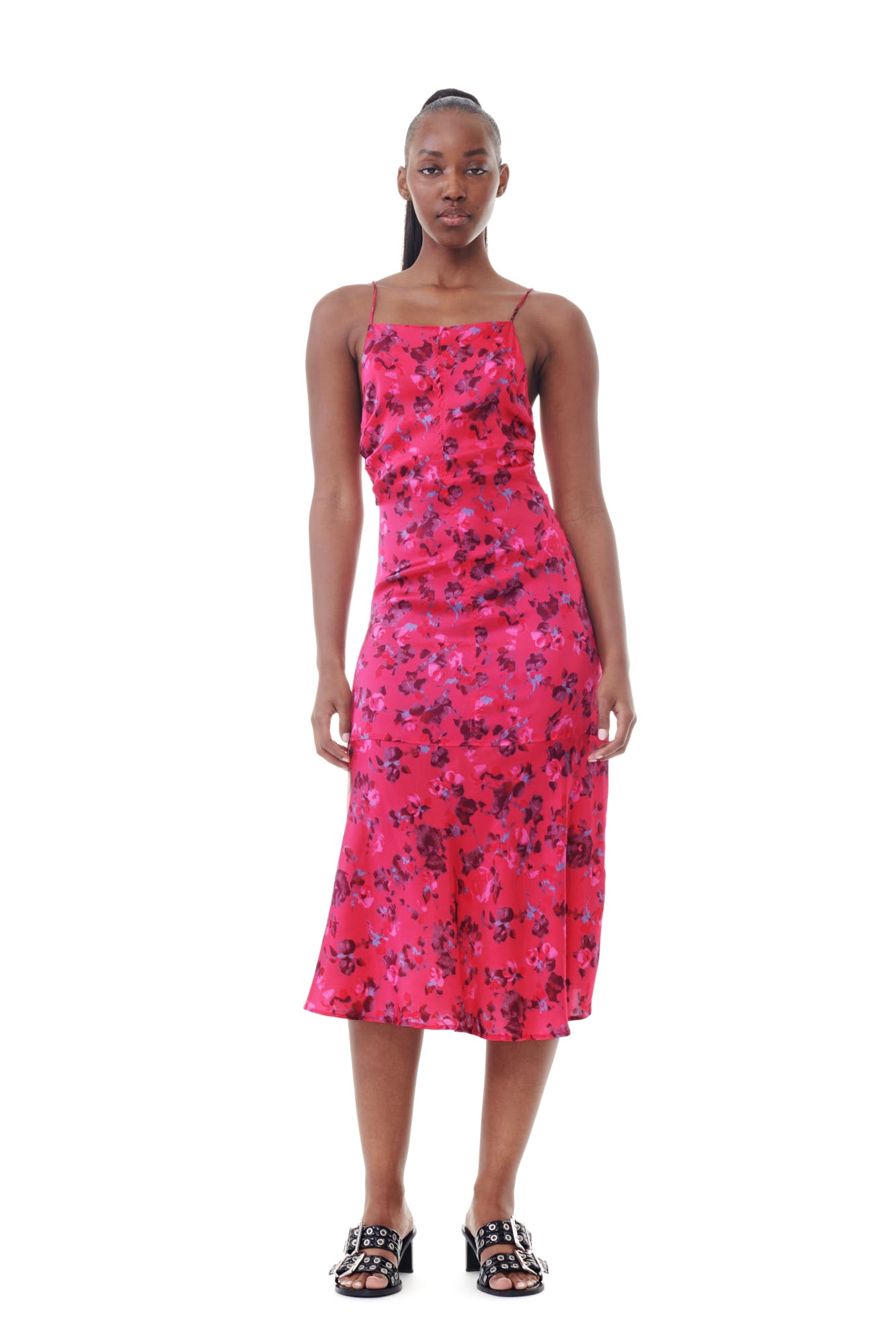 Printed Satin Midi Dress | Raspberry Wine