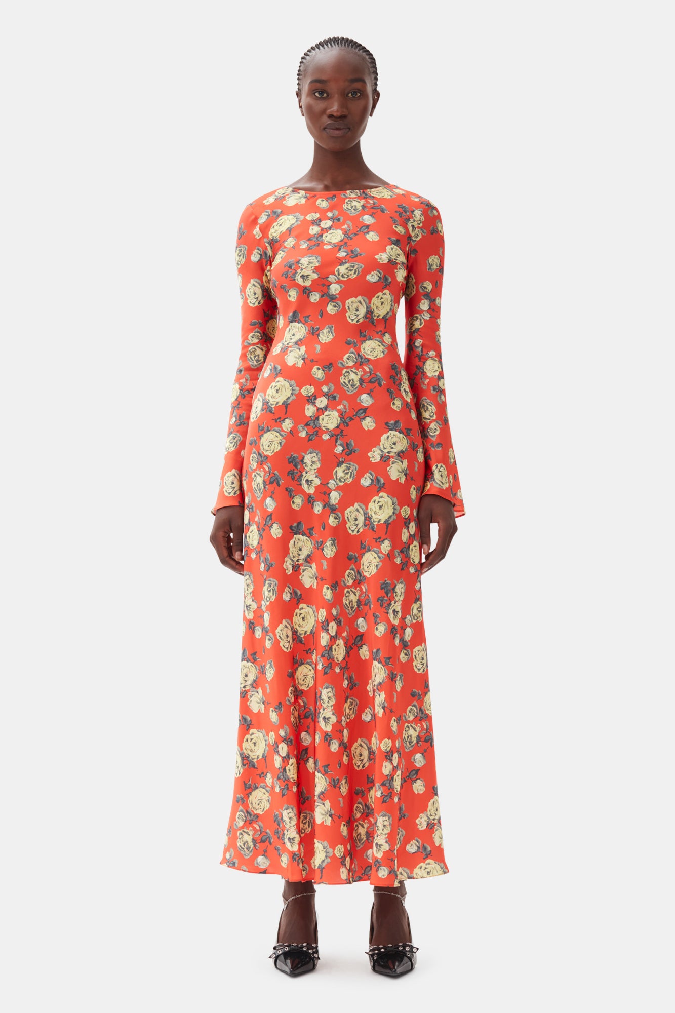 Printed Satin Maxi Dress | Poinciana