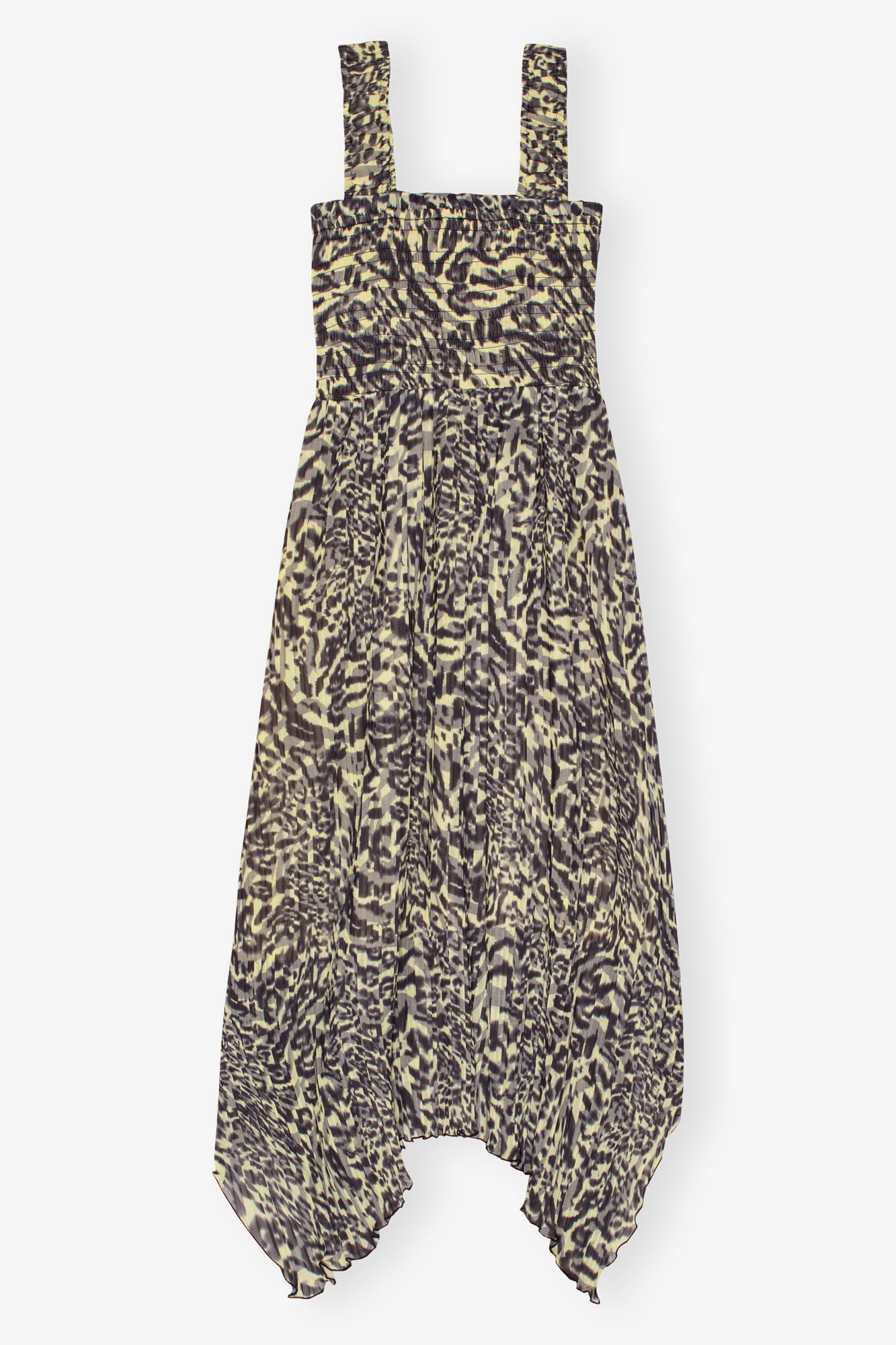 Pleated Georgette Smock Midi Strap Dress | Lemon Icing