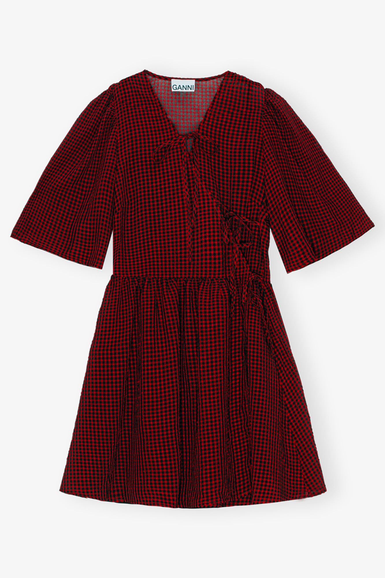 Sheer Fluid Check Tie String Wrap Dress | Winery
