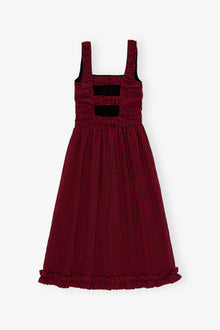 Sheer Fluid Check Midi Strap Smock Dress | Winery