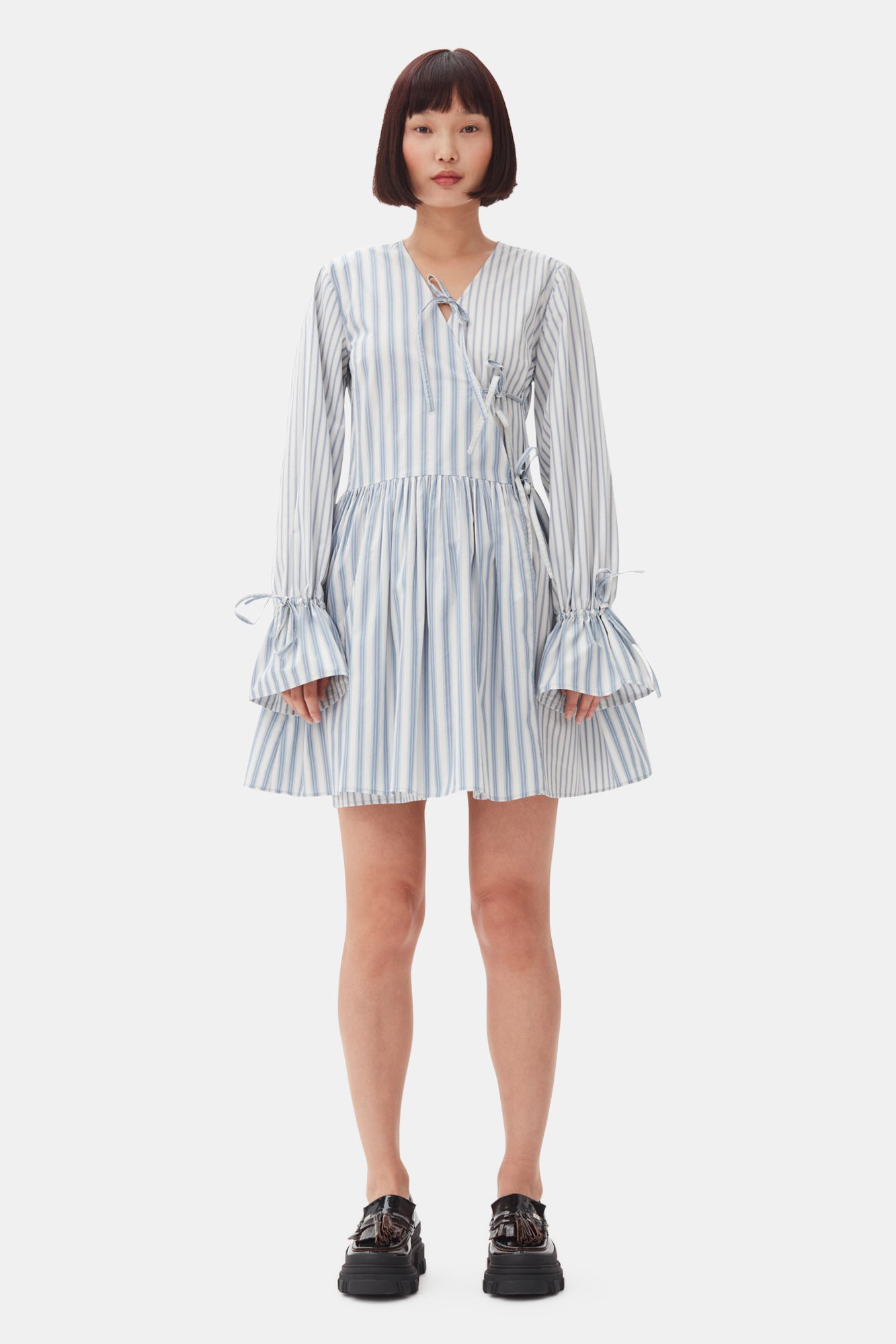 Stripe Cotton Mini Wrap Dress | Egret