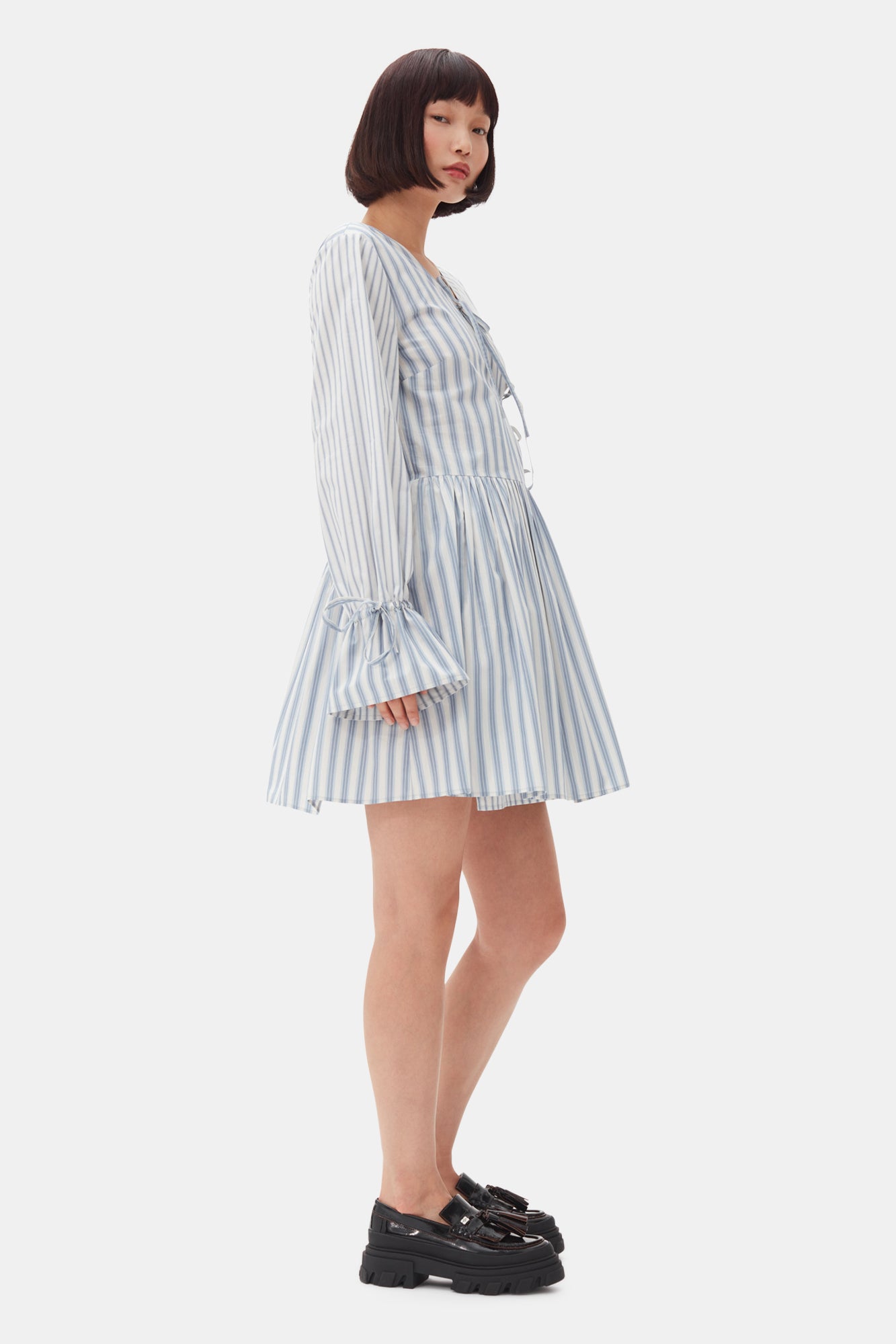 Stripe Cotton Mini Wrap Dress | Egret
