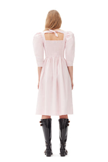 Cotton Poplin Open Neck Smock Dress | Chalk Pink