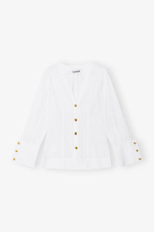 Cotton Poplin V-neck Shirt | Bright White