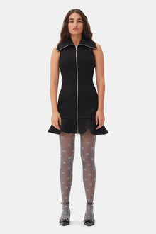 Bonded Crepe Zip-Closure Mini Dress | Black