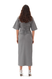 Stripe Suiting V-neck Fitted Dress | Mirage Gray