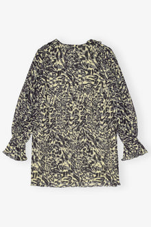 Pleated Georgette Flounce Neck Mini Dress | Lemon Icing