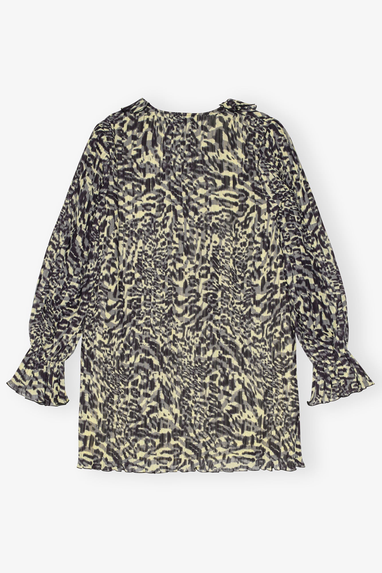 Pleated Georgette Flounce Neck Mini Dress | Lemon Icing