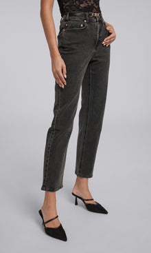 Emmett Denim Pants With Vegan Leather Belt | Washed Black