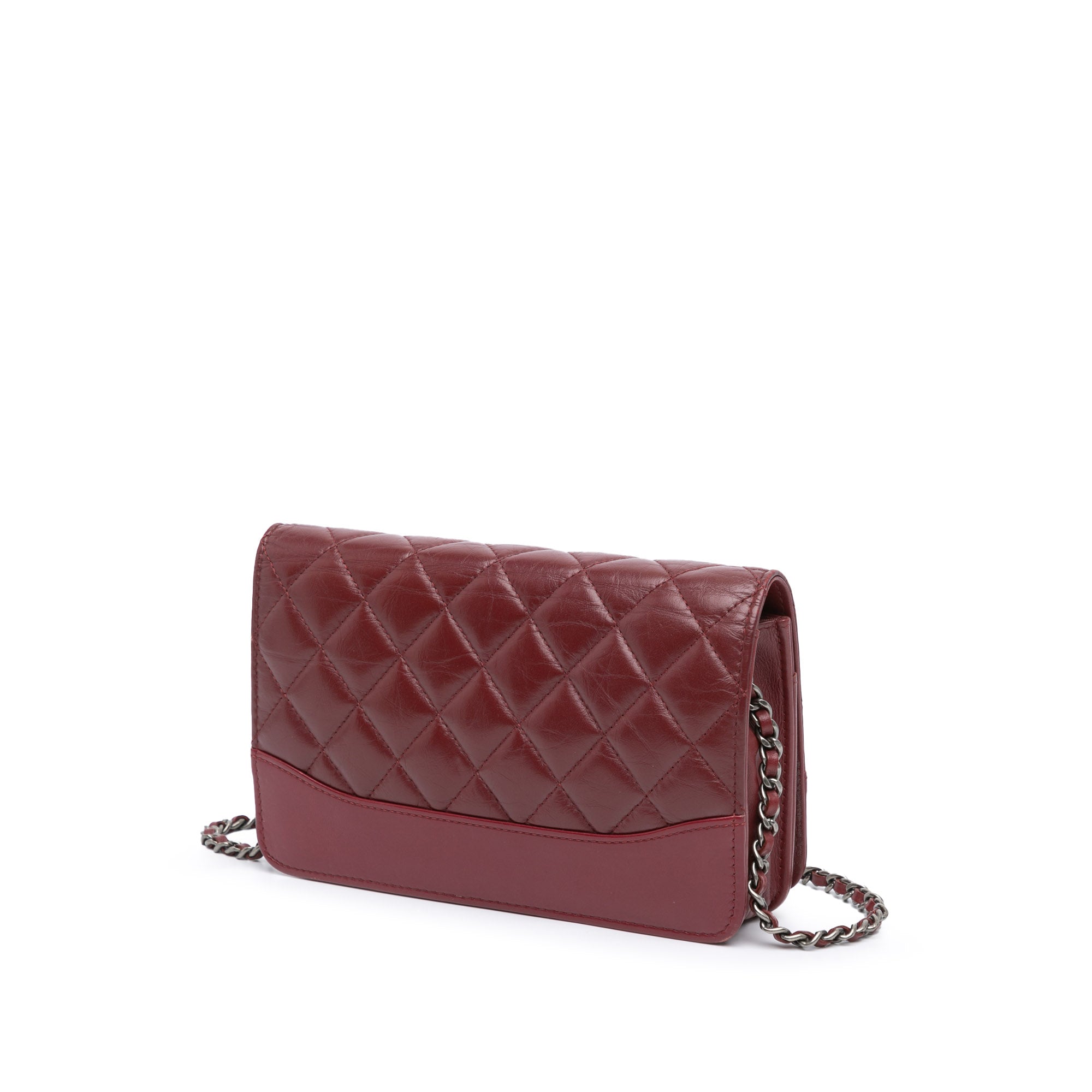 Chanel | Pre-Owned Quilted Aged Calfskin Gabrielle Wallet on Chain | Red/Bordeau