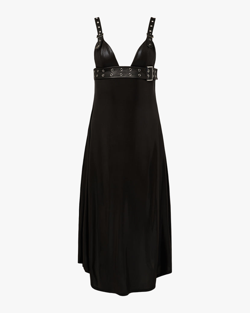 Belt Bodice Midi Dress | Black/Gunmetal