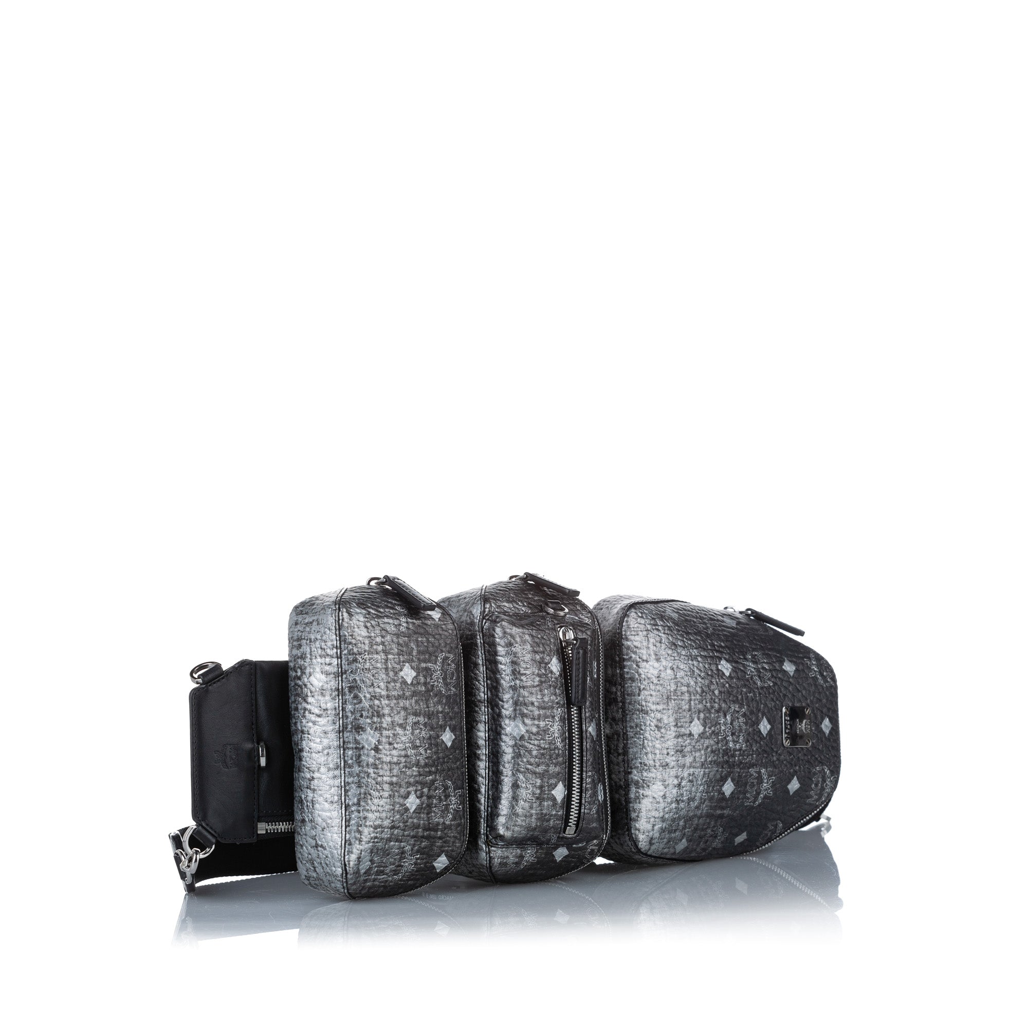 MCM | Pre-Owned Visetos Coated Canvas Triple Sling Bag | Black