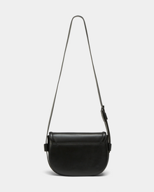 The ALORA - 8324506 Black by Rudsak is a women’s leather crossbody bag with a long adjustable strap and curved rectangular shape, shown against a plain white background.