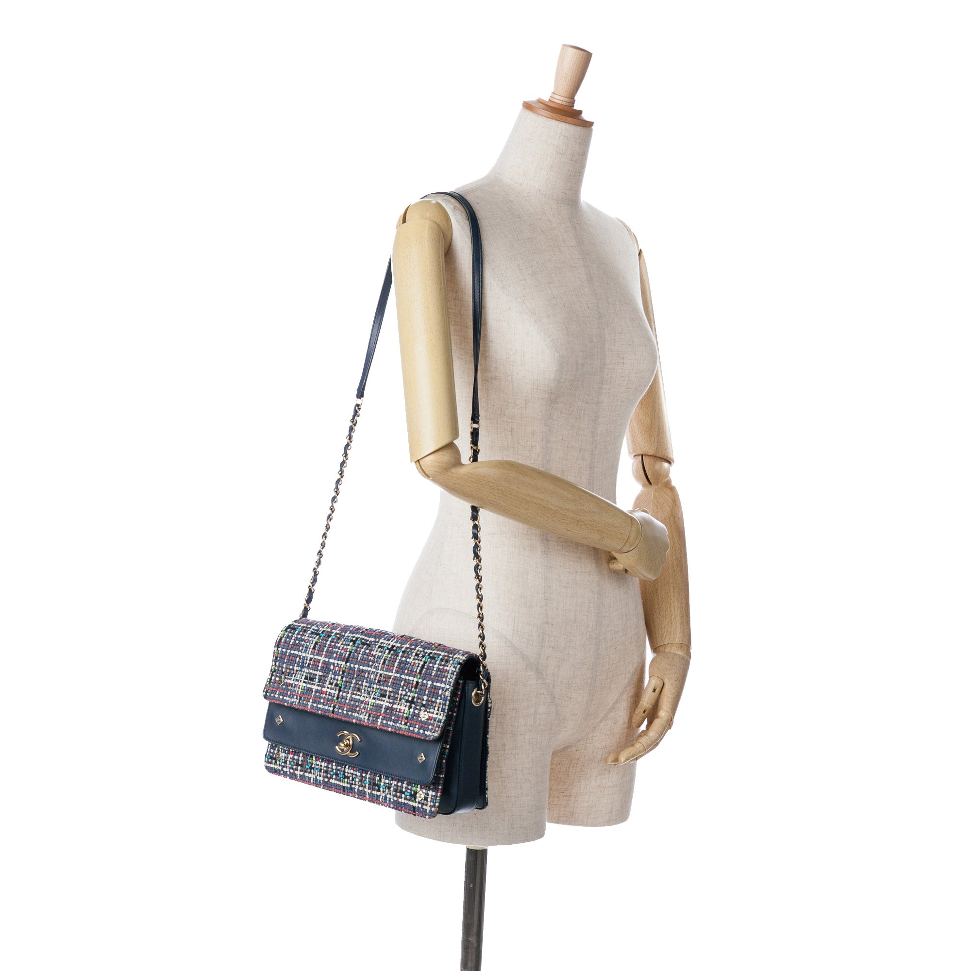 Chanel | Pre-Owned CC Multicolor Tweed Double Flap | Blue/Navy