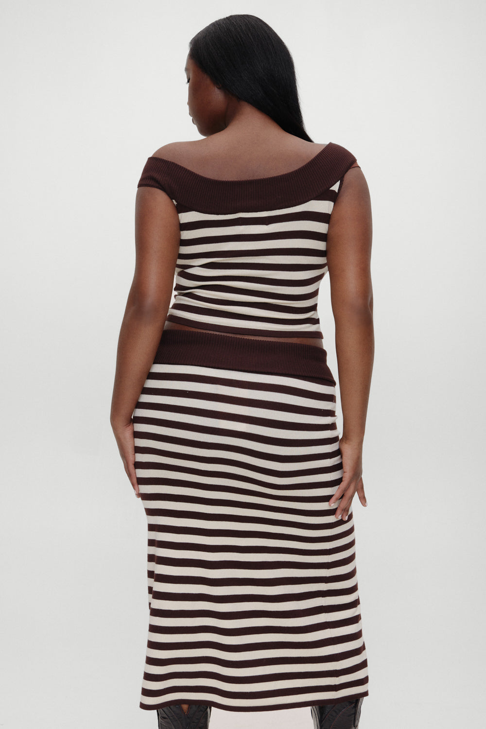 BELLA HADID Tucker Knit Midi Skirt Cowboy Stripe