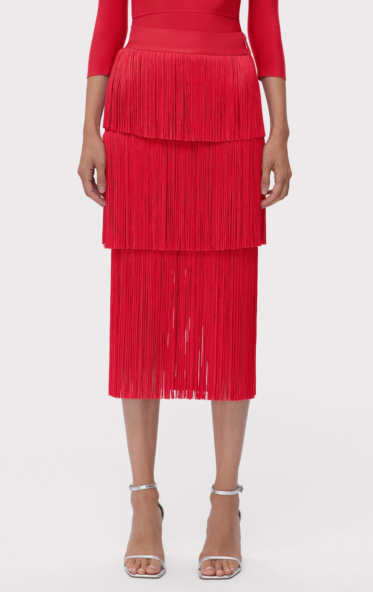 Icon Layered Fringe Midi Skirt | Rio Red