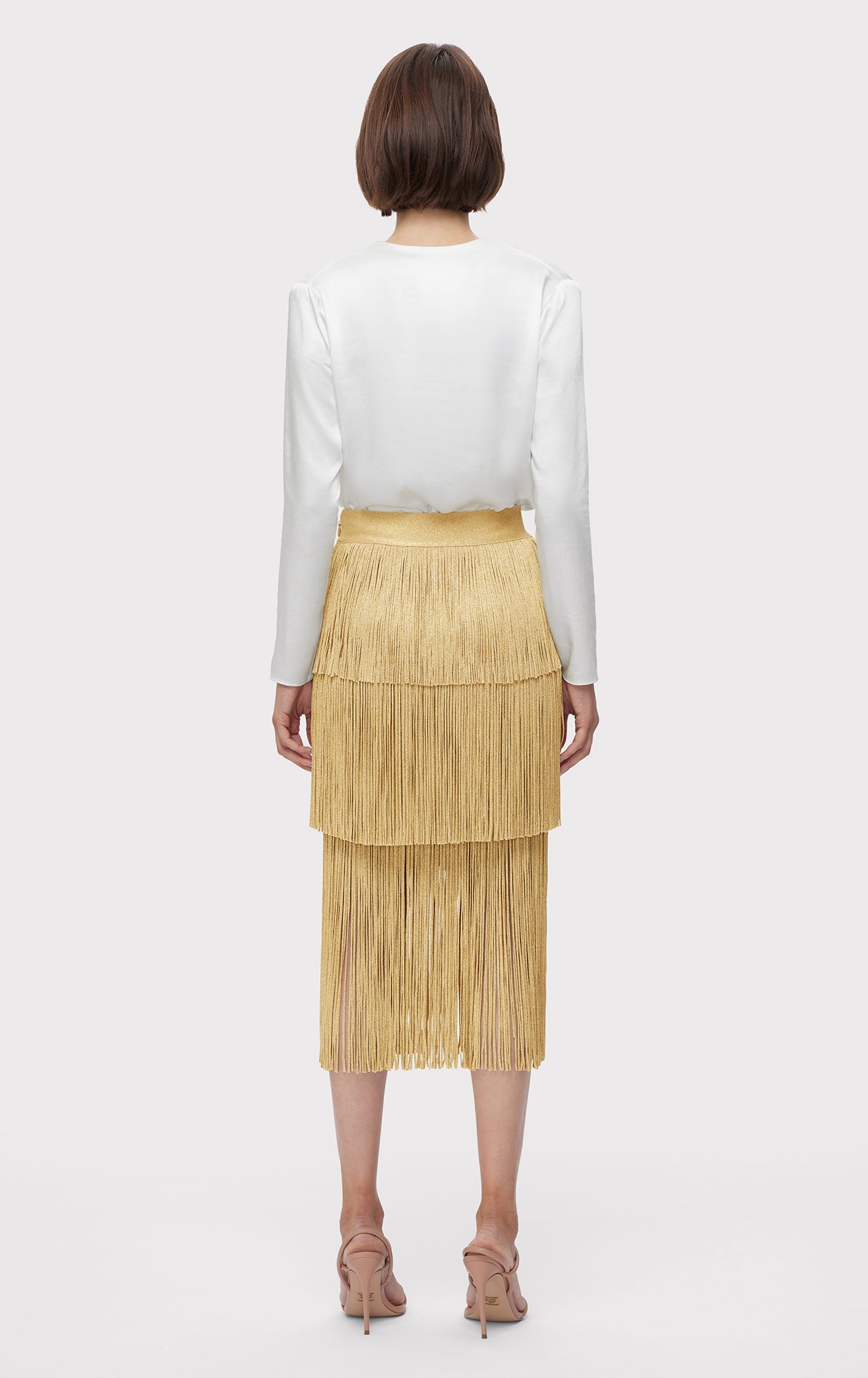 Icon Metallic Layered Fringe Midi Skirt | Metallic Gold