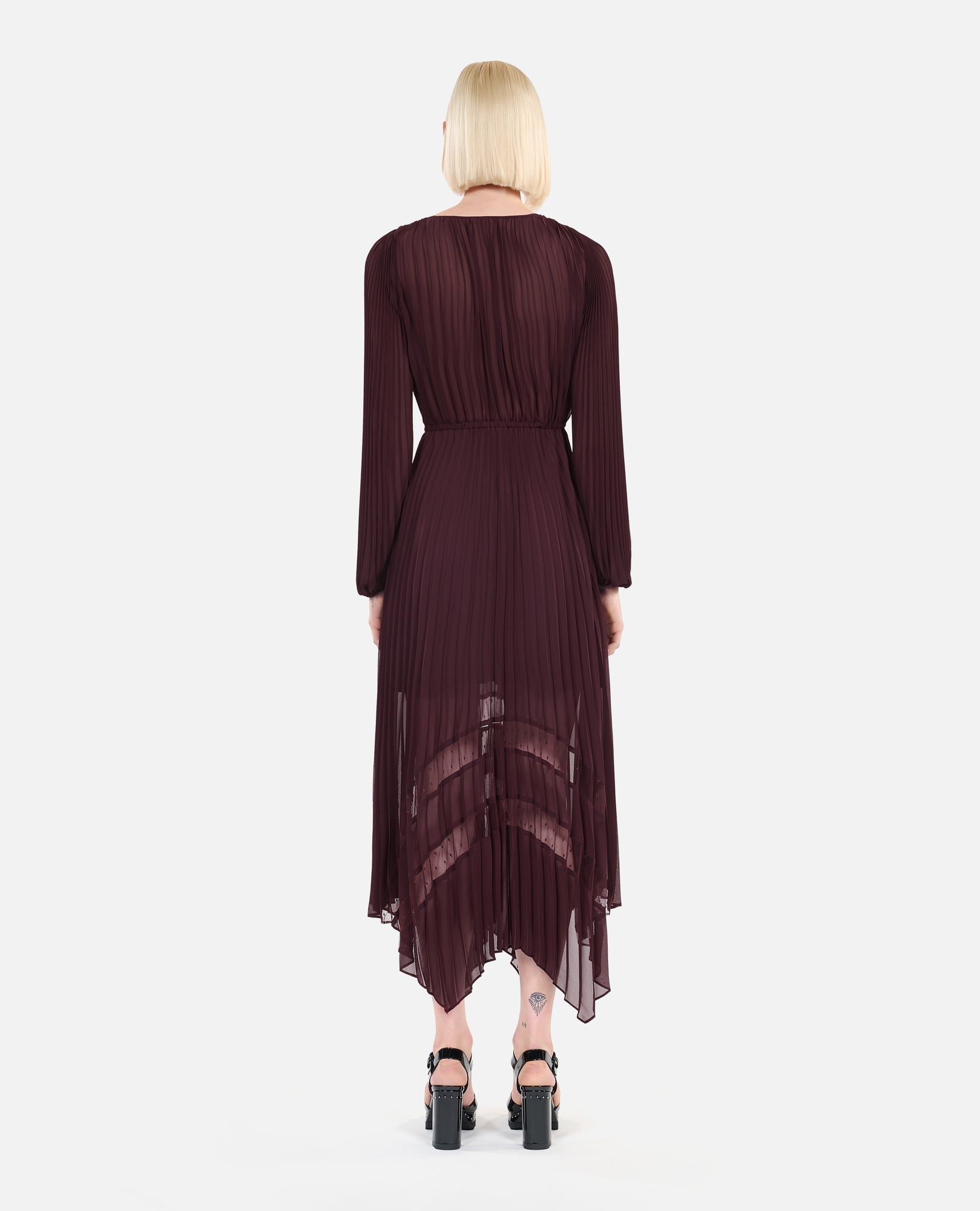 Long Pleated Dress | Women | Burgundy