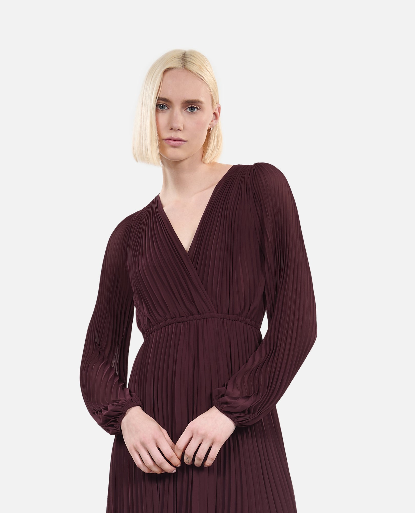 Long Pleated Dress | Women | Burgundy