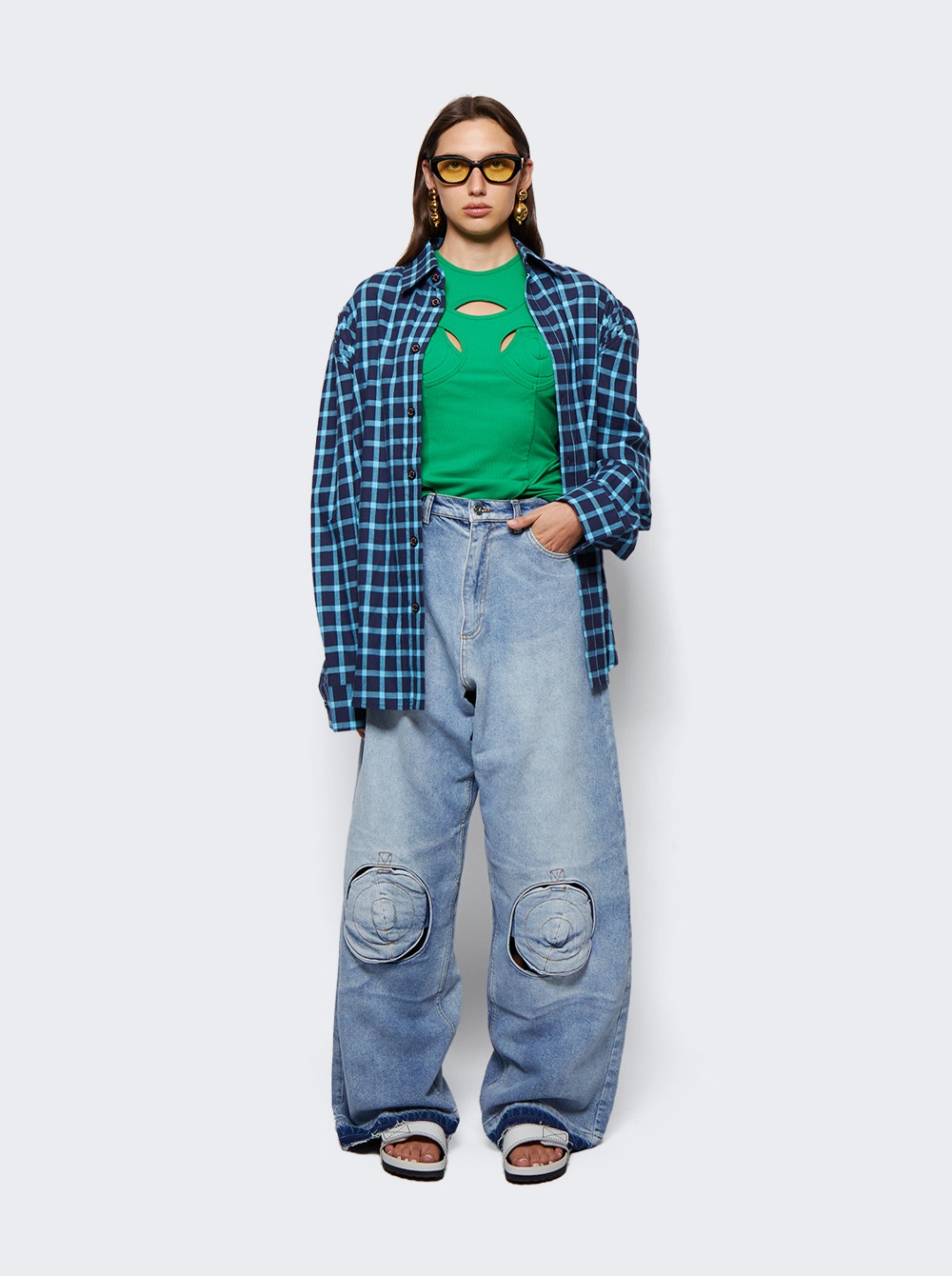 Women | Natasha Zinko | Pleated Check Cotton Shirt | Blue